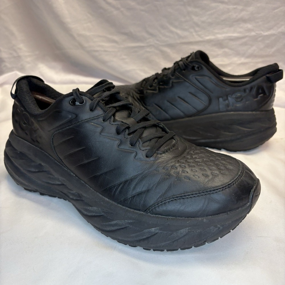 Hoka One One Bondi SR Wide Men's Size 10.5 2E Black Leather Work Shoes 1129350
